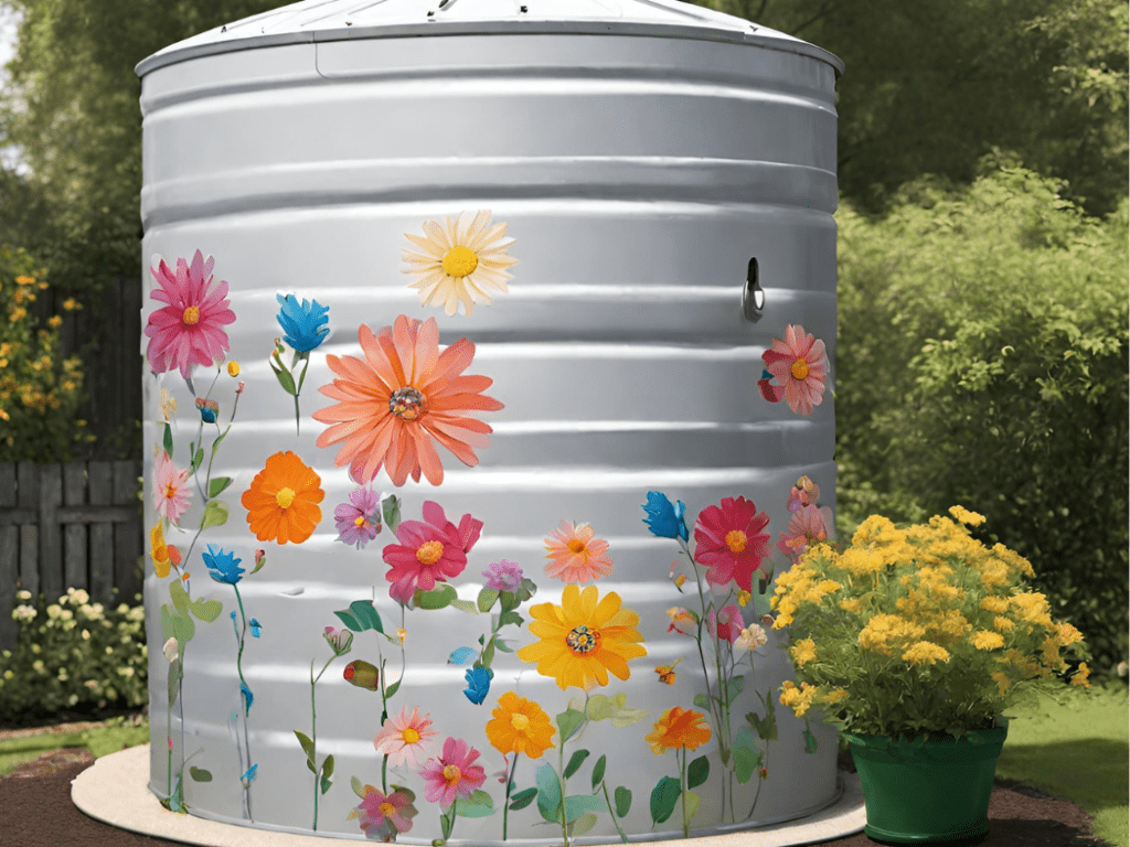 Illustration of a Well-Water Storage Tank with Floral Stickers