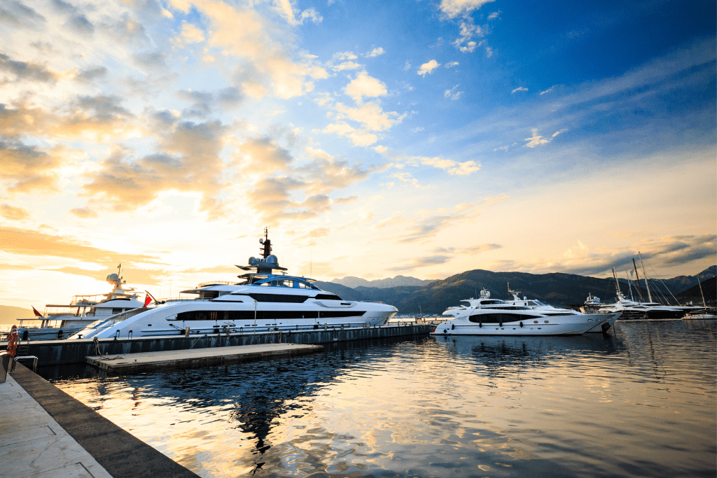 Superyachts in luxury yacht marina