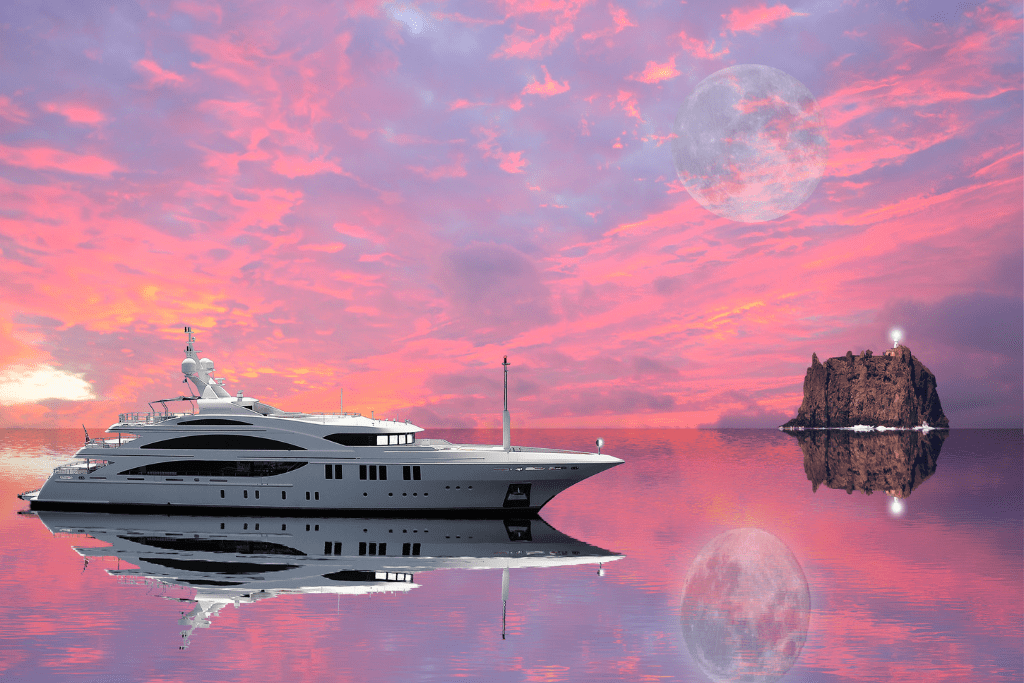 Yacht on Calm Waters at Night